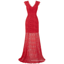 Kate Kasin Cap Sleeve V-Neck V-Back Red Lace Long Evening Dress Prom Ball Gown Formal Occasion KK000190-1